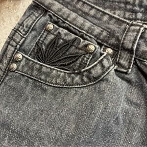 Victorious Y2K men’s urban culture street ware black jeans with Mary Jane Leaf